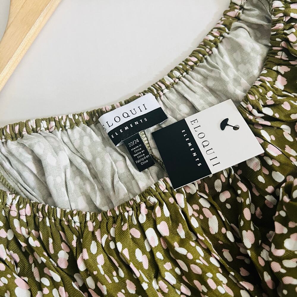 Eloquii Polka Dot Balloon Sleeves Cropped Top Size 22 NWT Green Ivory - Picture 4 of 7